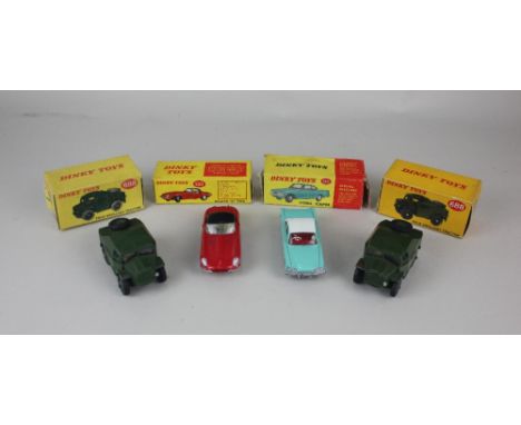 Four Dinky Toys model motor vehicles, boxed, comprising a 120 Jaguar "E" Type, a 143 Ford Capri, and two 688 Field Artillery 