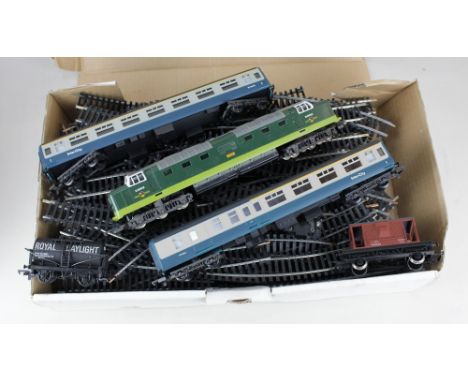 A Lima model railway Meld 9003 locomotive and two Inter-City coaches and various track, together with two items of Hornby and