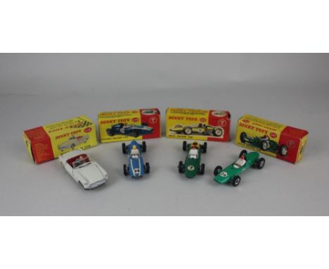 Four Dinky Toys model cars, boxed, comprising a 243 BRM Racing Car, a 240 Cooper Racing Car, a 241 Lotus and a 113 MGB Sports