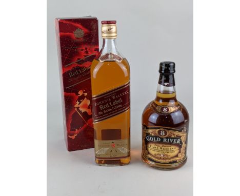A bottle of Johnnie Walker Red Label Old Scotch whisky, boxed, together with a bottle of Gold River Aged 8 Years Rare Reserve