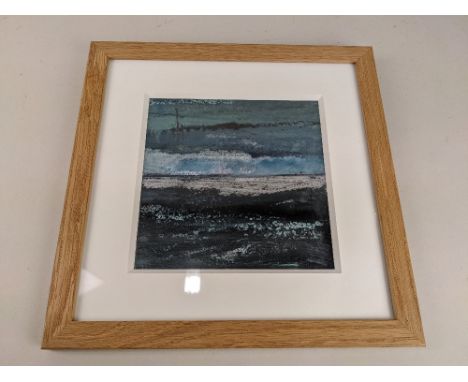 Pippa Blake, seascape, 'Looming', mixed media, initialled in pencil, information on the artist verso, 17cm square