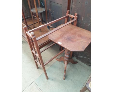 A Chinese hardwood occasional table together with a jardiniere stand, a mahogany coffee table, a towel rail and a tripod tabl