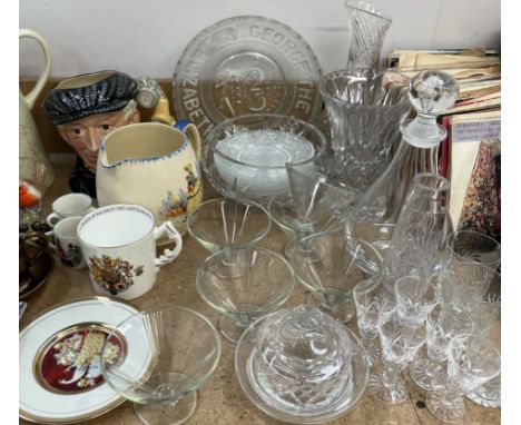 A black leather doctors bag, together with ruby glass bowls, 45's, glasswares, Royal Doulton Pearly King character jug, conti