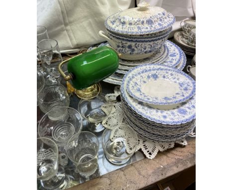 A Minton Thames pattern part dinner set together with an Indian Tree pattern part tea set and various drinking glasses 