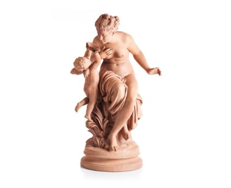 Mathurin Moreau (1822-1912)"Vénus Désarment L'Amour"Patinated ceramic sculptureSignedHeight.: 74 cm
