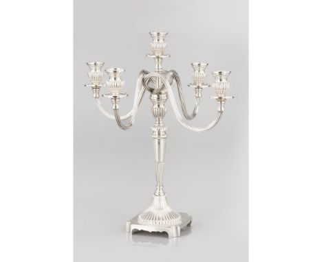 A Five-light candelabra833/000 silverFluted decorationOporto assay mark (1938-1984) and Manuel da Silva Sousa Oliveira makers