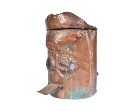 Forkbeard Fantasy - Frankenstein (2001) -&nbsp; a large stylised copper dustbin by Cornish sculptor Mike Chaikin, from &ldquo