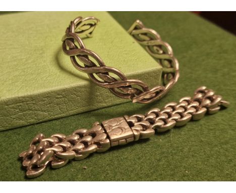 Silver Hallmarked + 925 Marked Celtic Bangle + Chunky Bracelet - combined 66.25g