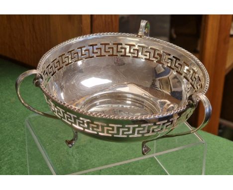 Silver Hallmarked Antique (Birmingham 1909) Twin Handled Trinket Bowl - approx 20cm across &amp; 136g