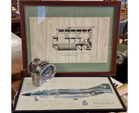 Wolverhampton Corporation Trolley Bus Sketch, Lucas Lamp + a Phantom FG1 Signed Print