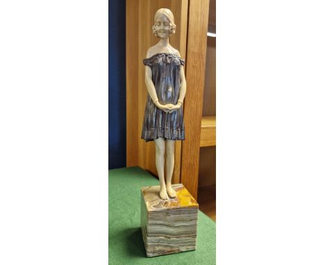 Art Deco 1920's-Style Bronze Charleston Lady Figure on a marble base, 36cm high