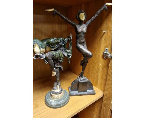 Pair of Resin Art Deco Style Dancers - both approx 25cm high, one AF