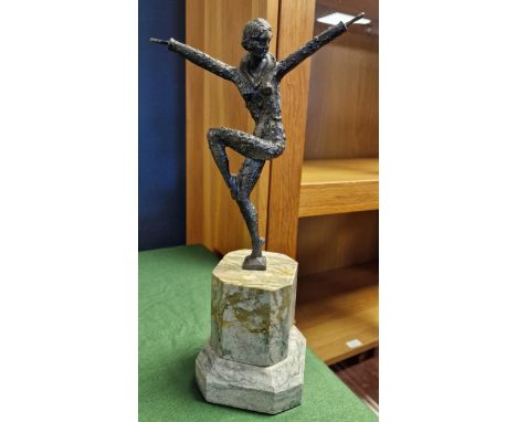 Art Deco Bronze Dancer on a marble plinth base - 34.5cm high