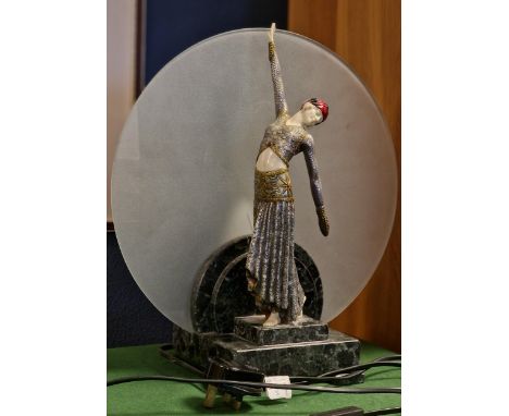 Art Deco Dancing Lady Lamp on a Marble Base, working order - 35.5cm high