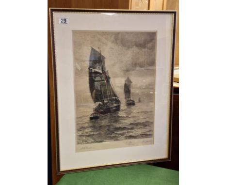 William E Norton (1843-1916) Artist Proof Signed Maritime Marine Shipping Etching by A Gravier - 68x52.5cm and VGC