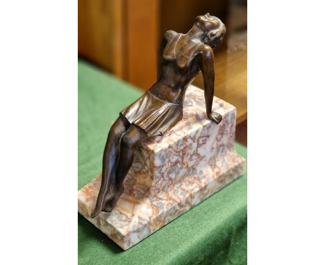 Vintage Bronze Seated Lady Figure on a Marble Base - 17.5cm high
