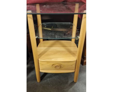 Ercol Blonde Glass &amp; Wooden Bedside Unit - 64cm high