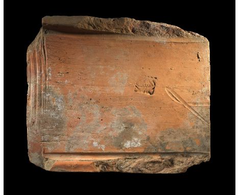 Große römische Tegula mit Stempel der Legio XXII Primigenia. Mogontiacum, 2. - 3. Jh. n. Chr. 45 x 38cm. Mit Randleisten, pro