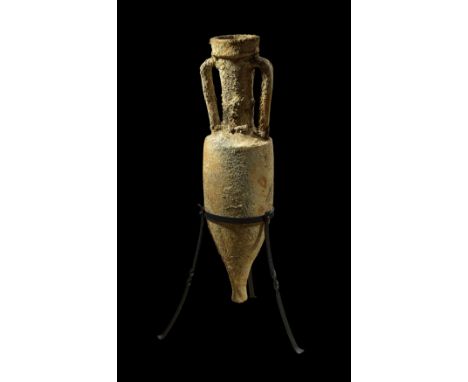 Römische Transportamphora Dressel 1B. Tyrrhenische Küste, 2. Hälfte 2. - 1. Jh. v. Chr. H 113cm und mit Ständer 125cm. Braune