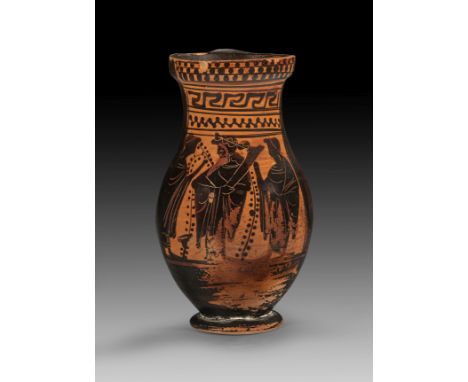 Attische schwarzfigurige Olpe der Klasse von Vatikan G 50. 510 - 500 v. Chr. Kanne der Form 5a. H 20,9cm, ø Mündung 9,4cm, ø 