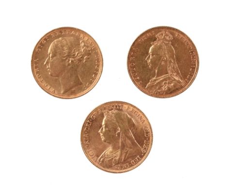 Victoria, gold sovereigns (3): 1879, first head, Melbourne Mint (S 3857), very fine; 1890, jubilee head (S 3866), very fine; 