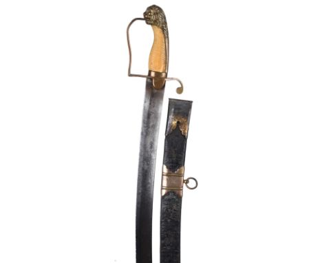 λ A Georgian flank company officer's sword, curved blade 30 in. with broad fuller, gilt-brass stirrup hilt with lion head pom