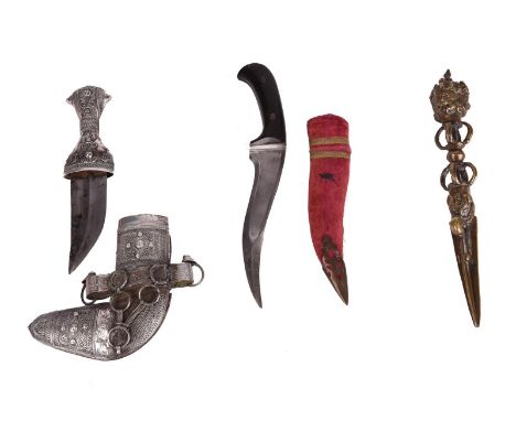 Three eastern edged weapons: i) a small Indo-Persian dagger (peshkabz), double-curved blade 5.5 in. with reinforced point, ho