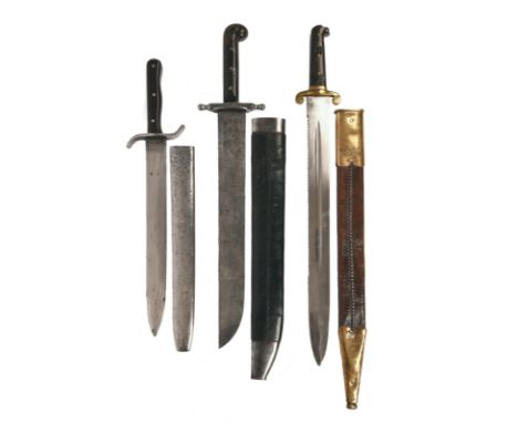 Three 19th century Austrian pioneer's swords: i) a model 1847 experimental pattern, broad saw-back blade 20.5 in. with narrow