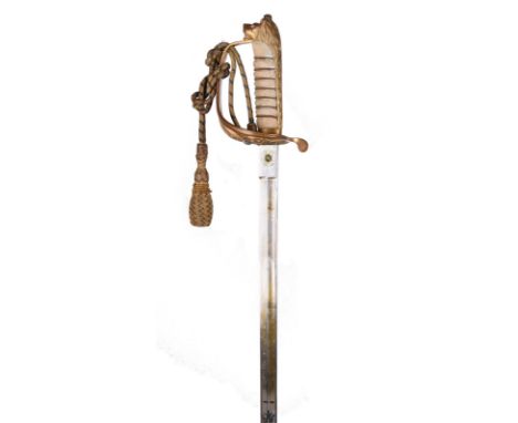 A George V Royal Naval officer's sword, light model, etched blade 31.25 in., regulation gilt brass hilt, folding inner guard 