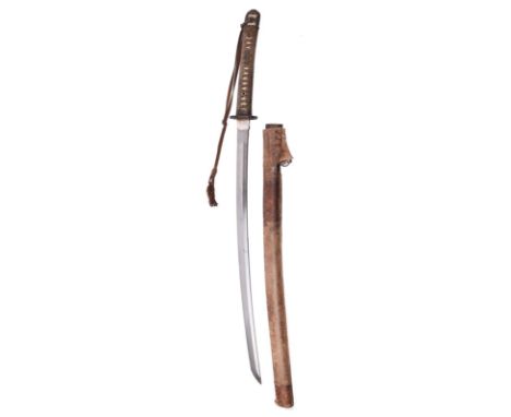 A Japanese sword (shingunto), blade 26.25 in., hon-zukuri, silvered habaki with neko-gaki; regulation army mountings, the ste