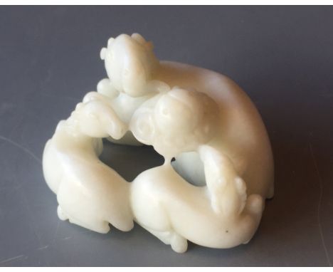 A C19th Chinese white Jade carving of three deer H4cm W8cm 