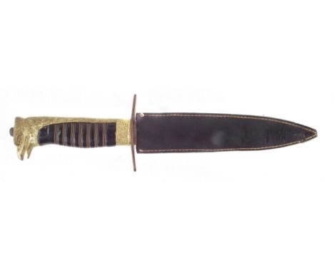 Italian Fascist youth dagger with leather scabbard , eagle head pommel, wire bound grip, 29cm long