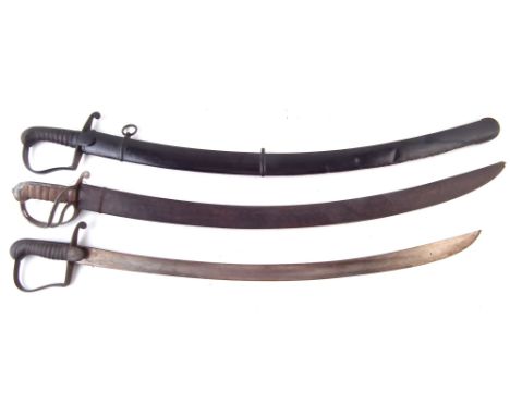 1796 Pattern light cavalry sabre and scabbard, also another 1796 sabre, and a British / Indian 1821 light cavalry sabre and l