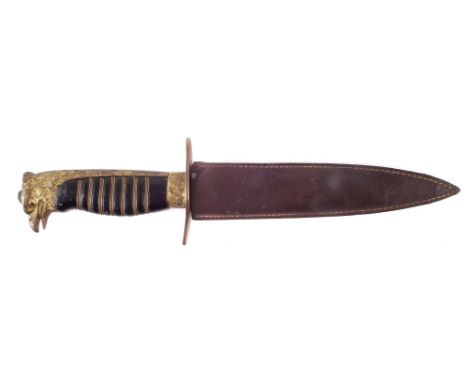 Italian fascist youth dagger with eagle head pommel and wire bound grip, with brown leather scabbard, 30cm overall length.