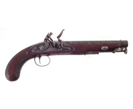 Flintlock Officer's pistol by W. Parker London , .650 carbine bore barrel with gilt touch mark, lock fitted with saftey catch