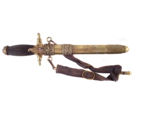 Royal Hungarian Fire Brigade dress dagger with scabbard and hangers, by Meszaros Lajos Budapest, fitted with enamel crest to 