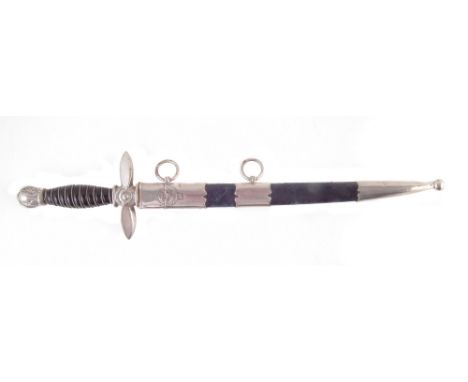 Royal Yugoslavian 1937 Model Air Force dress dagger and scabbard, the double edged off set blade bearing crest and maker mark