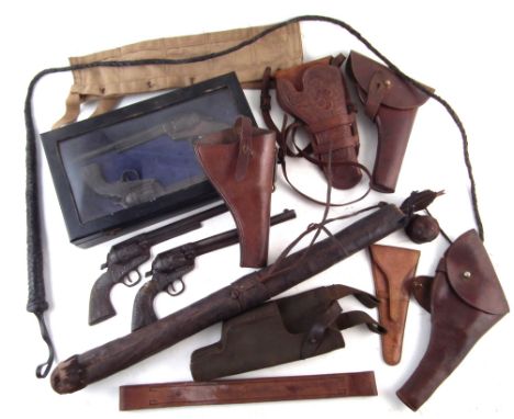 Five of holsters, to include two leather Sam Browne WW1 era holsters one by French dated 1916, the other stamped 6/01 R.R. an