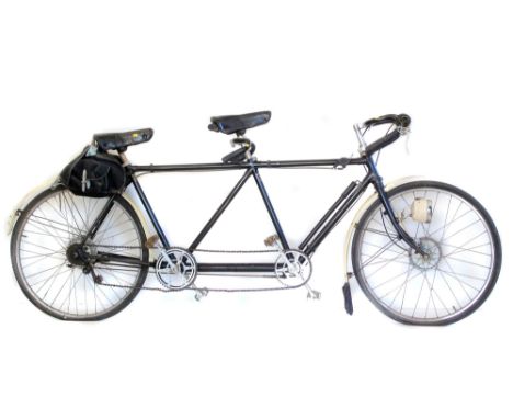 1930's Sunbeam Tandem bicycle, Reynolds frame, three speed deraileur gears, Lucas lamp. Condition reports are not available f