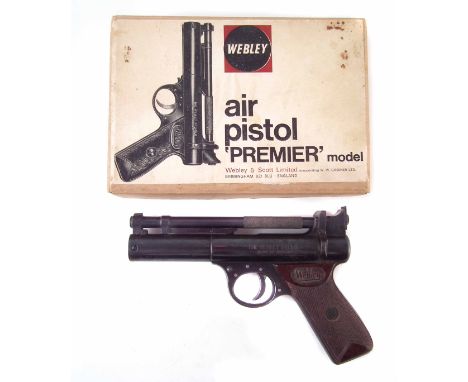 Webley Premier Boxed .22 Air Pistol, serial number 1709, inspector's mark R to the trigger guard, 19cm long
