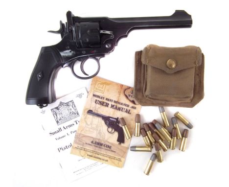 Webley VI .177 / 4.5mm air pistol revolver , serial number 14K32003 with instructions, photocopy small arms training manual a