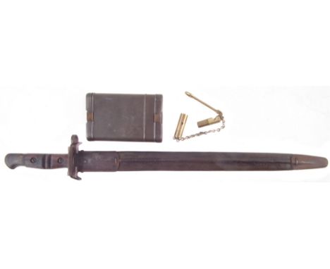 1913 Pattern P14 rifle bayonet, stamped Remington, 1913 10 17, also an Enfield rifle amourer's bore inspection tool type 2 st