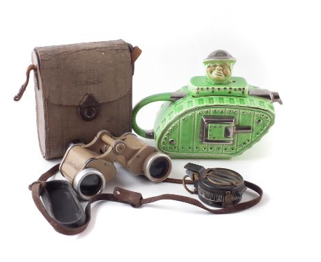 Pair of 6x30 sand (FED) colour binoculars, with matching Voightlander stamped case, possibly for desert warfare with case, al