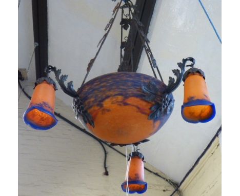An Art Nouveau style centre hanging lamp complete with three shades Condition reports are not available for our Interiors Sal
