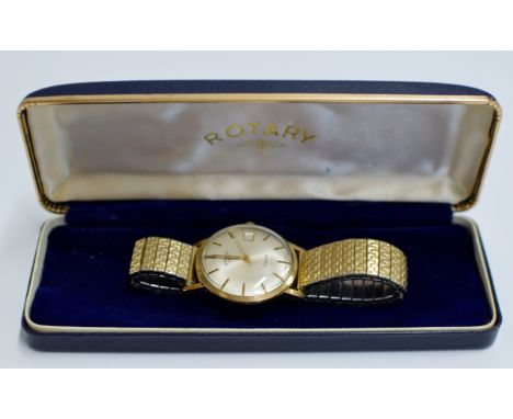 A VINTAGE ROTARY GENT'S 9 CARAT GOLD CASED MECHANICAL WRIST WATCH WITH ORIGINAL PRESENTATION BOX     
