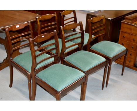 SET OF 6 MAHOGANY LADDER BACK DINING ROOM CHAIRS WITH PADDED SEATS     