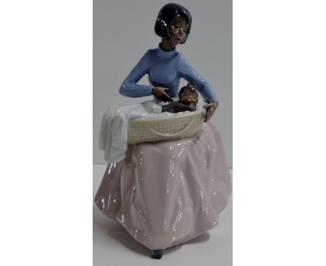 LARGE NAO FIGURINE "LADY WITH BABY IN CRIB"     