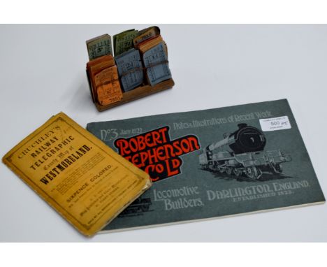 A QUANTITY OF VINTAGE CLYDE COASTAL TRANSPORT TICKETS & HOLDER, TOGETHER WITH CRUTCHLEY'S 1856 RAILWAY & TELEGRAPHIC COUNTRY 