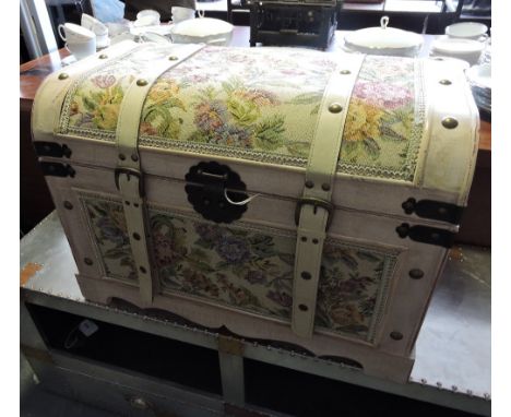 A modern polychrome tapestry, ivory painted dome top trunk