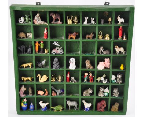 A collector's shelf of miniature figures, animals etc,  together with a box of vintage miniatures